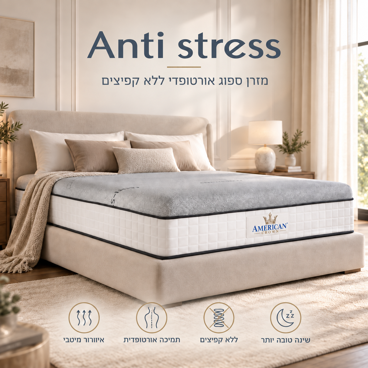 מזרן AMERICAN CROWN ANTI STRESS – ויסקו ללא קפיצים